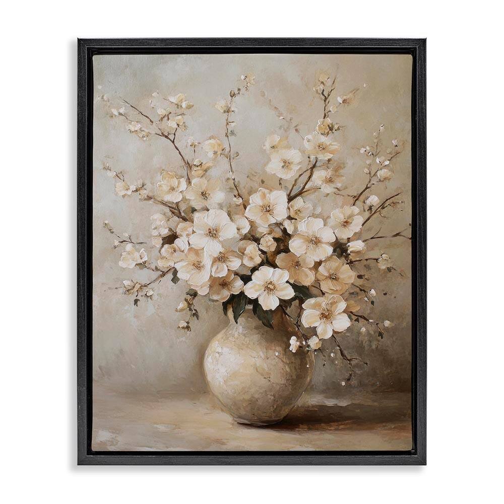 Cherry Blossoms in Pottery by Petal Prints Design Black Floater Frame Nature Graphic Art Print 21 in. x 17 in. price history on PriceWatchPro