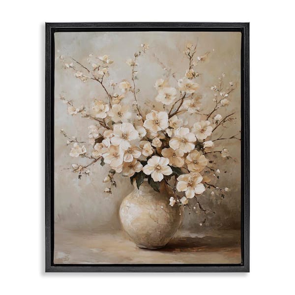 Stupell Industries Cherry Blossoms in Pottery by Petal Prints Design Black Floater Frame Nature Graphic Art Print 21 in. x 17 in.