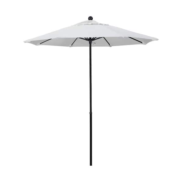 California Umbrella 7.5 ft. Black Fiberglass Commercial Market Patio Umbrella with Fiberglass Ribs and Push Lift in White Olefin