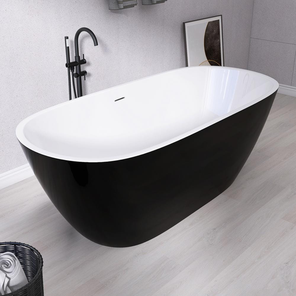 Getpro 65 in. x 29.5 in. Acrylic Free Standing Soaking Flat Bottom Bath Tub  Freestanding Bathtub with Center Drain in Black GP-307-65B - The Home Depot