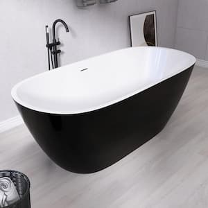 65 in. x 29.5 in. Acrylic Free Standing Soaking Flat Bottom Bath Tub Freestanding Bathtub with Center Drain in Black