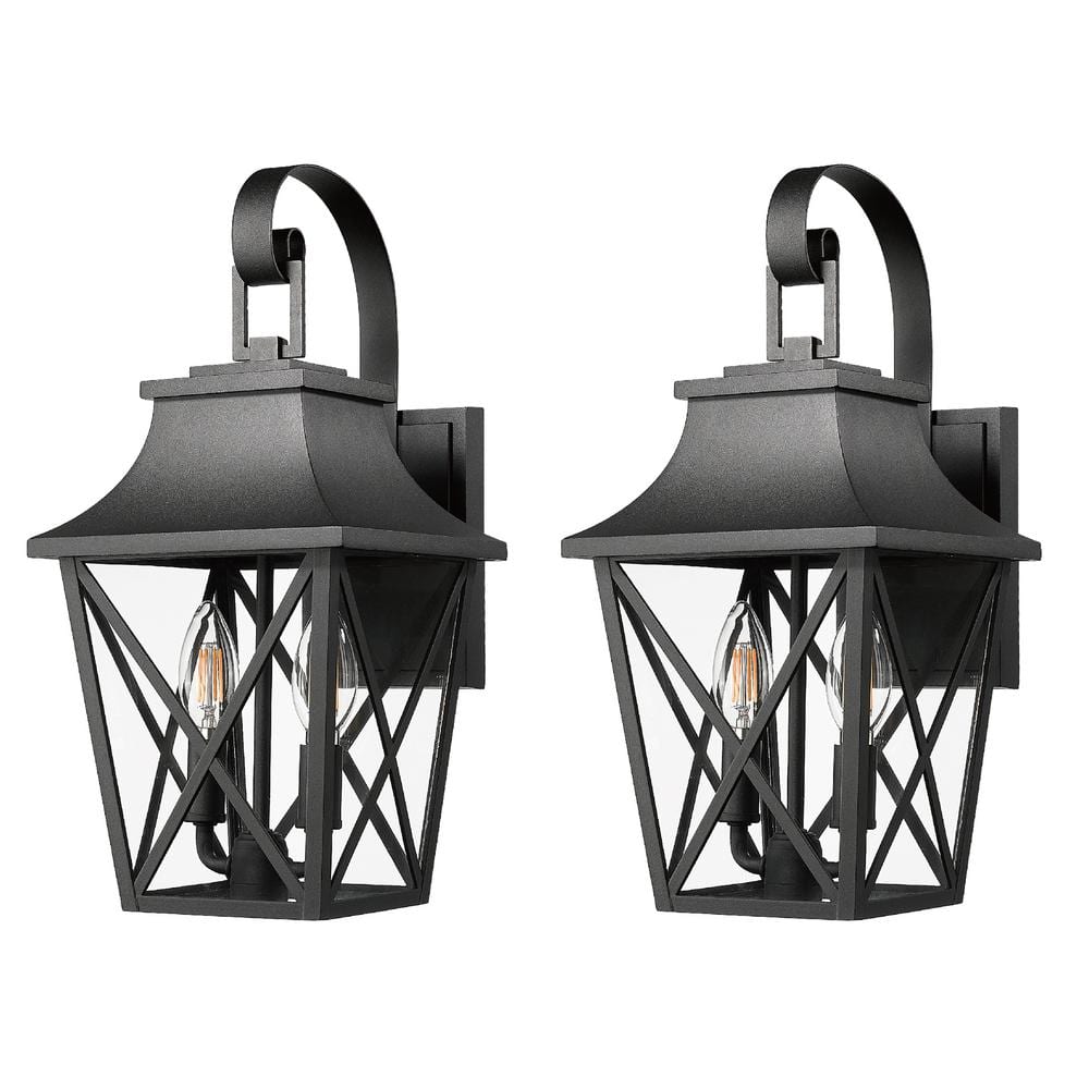 2-Pack 16 in. Black Outdoor Hardwired Wall Lantern Sconce with Clear Glass and No Bulbs Included price history on PriceWatchPro