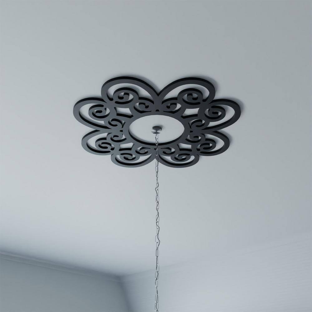 28" Black PVC Pierced Ceiling Medallion with Elegant Filigree Design