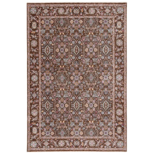 Crimson 4 ft. x 6 ft. Brown/Blue Geometric Border Area Rug