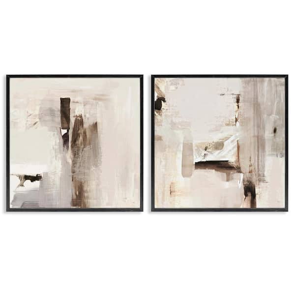 Stupell Industries Neutral Forms on Beige by Susan Jill 2 Pieces Black Framed Abstract Giclee Art Print 12 in. x 12 in.