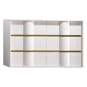 Havana 6 -Drawer Modern White Dresser with Gold Trim 32 in. H x 48 in. W x 17 in. D