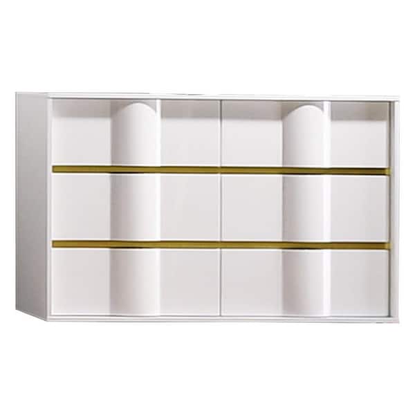 Best Master Furniture Havana 6 -Drawer Modern White Dresser with Gold Trim 32 in. H x 48 in. W x 17 in. D