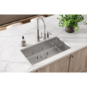 Crosstown 33in. Dual Mount 1 Bowl 18 Gauge Polished Satin Stainless Steel Sink w/ Accessories