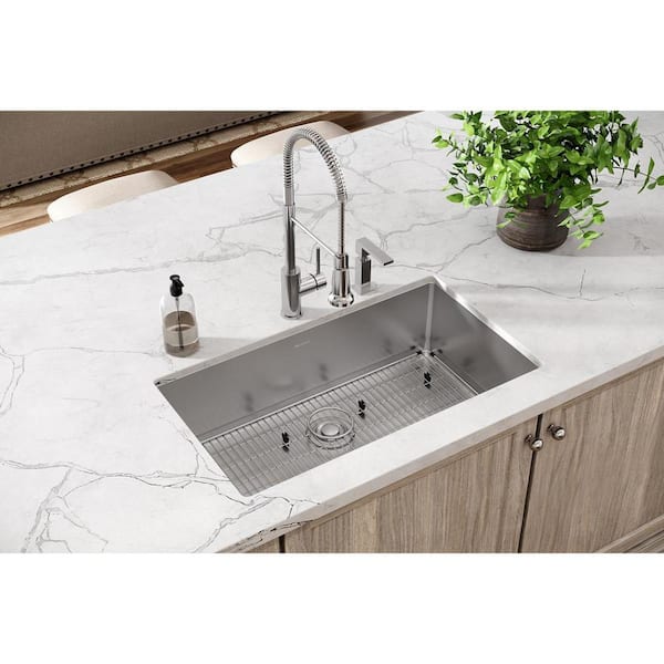 Crosstown 33 in. Drop-In/Undermount Single Bowl 18-Gauge Polished Satin Stainless Steel Kitchen Sink Kit w/ Accessories