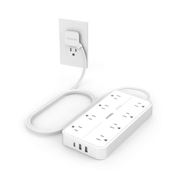 White 8-Outlets 3 USB Ports Power Strip with Surge Protection, 1080 Joules Protection, Wall Mountable Charging Station