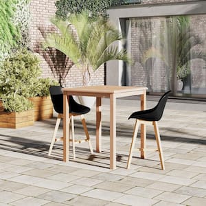 PiPi 3-Piece Patio Rectangular Dining Table Set Eucalyptus Wood Set Ideal for Outdoors, Black