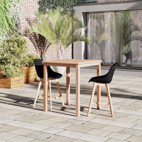 Amazonia PiPi 3-Piece Patio Rectangular Dining Table Set Eucalyptus Wood Set Ideal for Outdoors, Black
