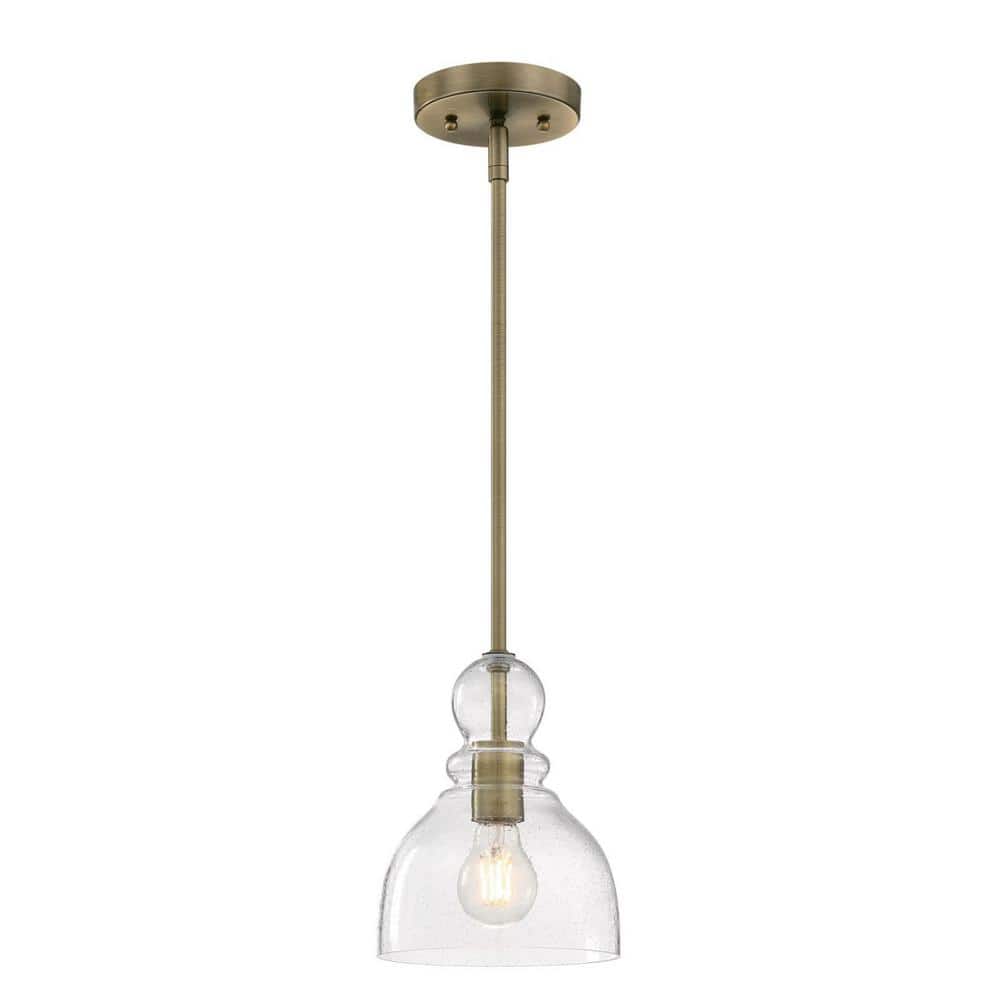 Westinghouse Fiona 60-Watt 1-Light Antique Brass LED Mini Pendant Light with Clear Seeded Glass Shade and Light Bulb Included