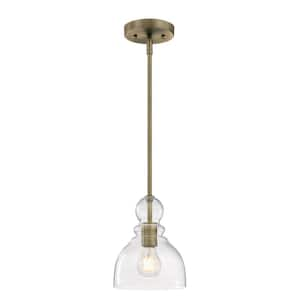 Fiona 60-Watt 1-Light Antique Brass LED Mini Pendant Light with Clear Seeded Glass Shade and Light Bulb Included