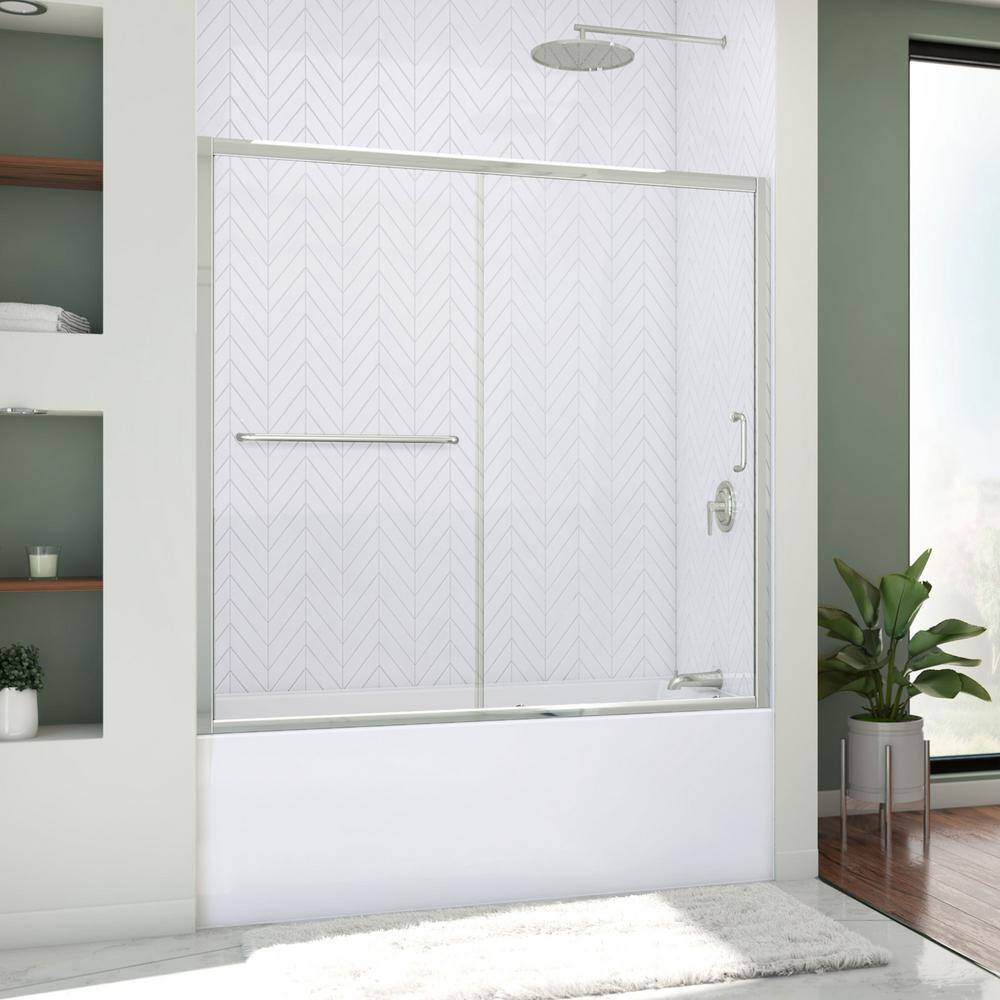 Infinity-Z 56 to 60 in. x 60 in. Semi-Frameless Sliding Tub Door in Chrome and Backwall price history on PriceWatchPro