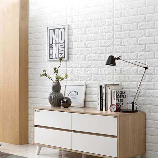 Art3d White Brick Vinyl Peel and Stick 3D Wallpaper Roll in. × in. for Interior Wall Decor (64 sq. ft./Box) A06004B11 - The Home Depot Art3d White Brick Vinyl Peel and Stick 3D Wallpaper Roll in. × in. for Interior Wall Decor (64 sq. ft./Box) A06004B11 - The Home Depot