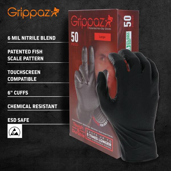 GRIPPAZ Large Black 6 mil Thick 100% Nitrile Disposable Work