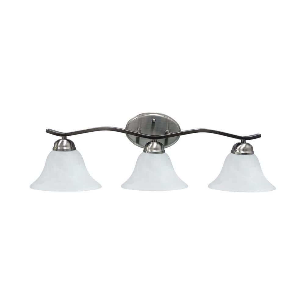26.25" Satin Nickel Vanity Light with Alabaster Glass Shades