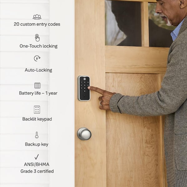 Electronic Deadbolt Door Lock with Keypad and Keyed Access, Satin Nickel