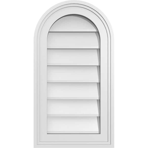 Ekena Millwork 12 in. x 22 in. Round Top Surface Mount PVC Gable Vent: Decorative with Brickmould Frame