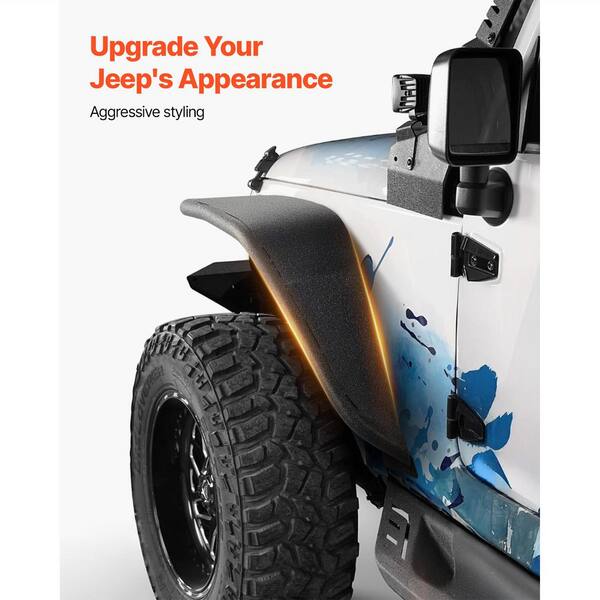 Front & Rear Fender Flares For 2007-2018 Jeep Wrangler JK - 4-Piece ABS Plastic Set