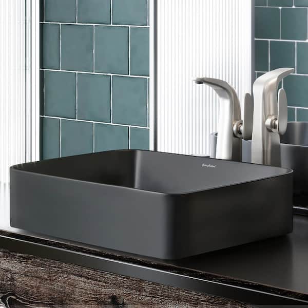 Concorde 20 in. Rectangle Ceramic Vessel Bathroom Sink in Matte Black