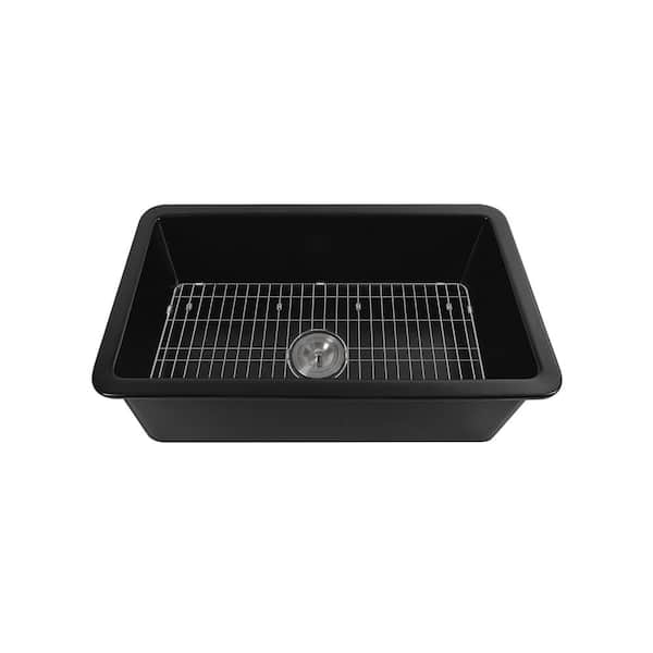 DEERVALLEY Rectangular Fireclay 32 in. L x 19 in. W Single Bowl Undermount  Kitchen Sink with Basket Strainer and Sink Grid DV-1K0016 - The Home Depot