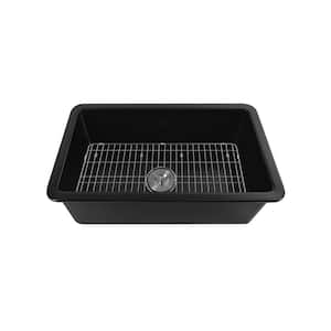 Rectangular Fireclay 32 in. L x 19 in. W Single Bowl Undermount Kitchen Sink with Basket Strainer and Sink Grid