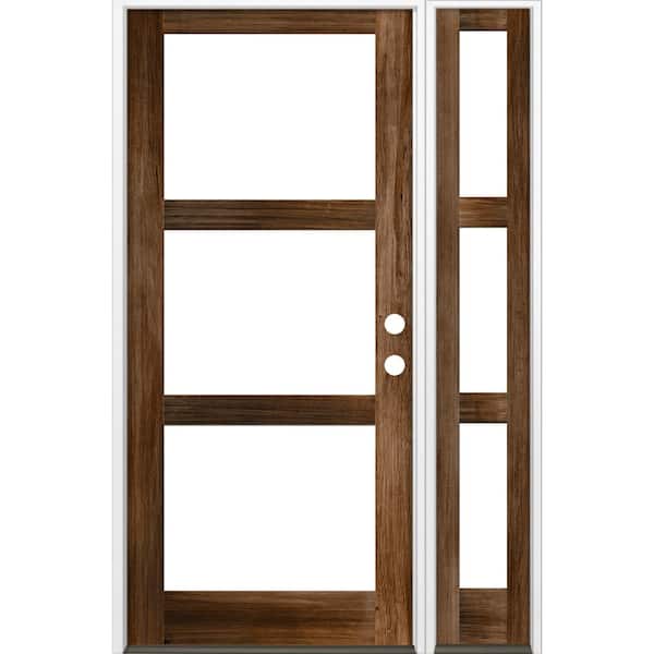 Krosswood Doors 56 in. x 96 in. Modern Hemlock Left-Hand/Inswing Clear Glass Provincial Stain Wood Prehung Front Door with Sidelite