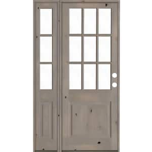 50 in. x 96 in. Knotty Alder 2 Panel Left-Hand/Inswing Clear Glass Gray Stain Wood Prehung Front Door w/Left Sidelite