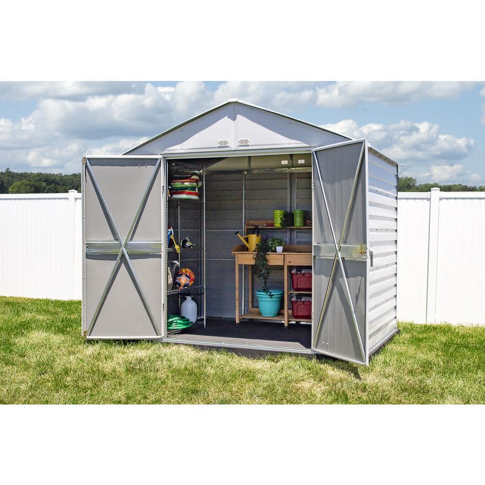 Flute Grey 8x6 Galvanized Steel Storage Shed with High Gable Roof