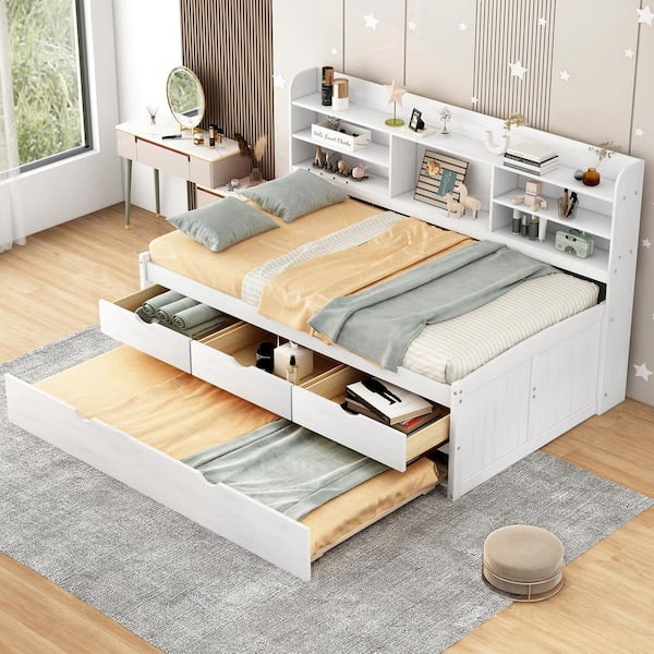 Harper & Bright Designs White Wood Frame Twin Size Platform Bed with ...