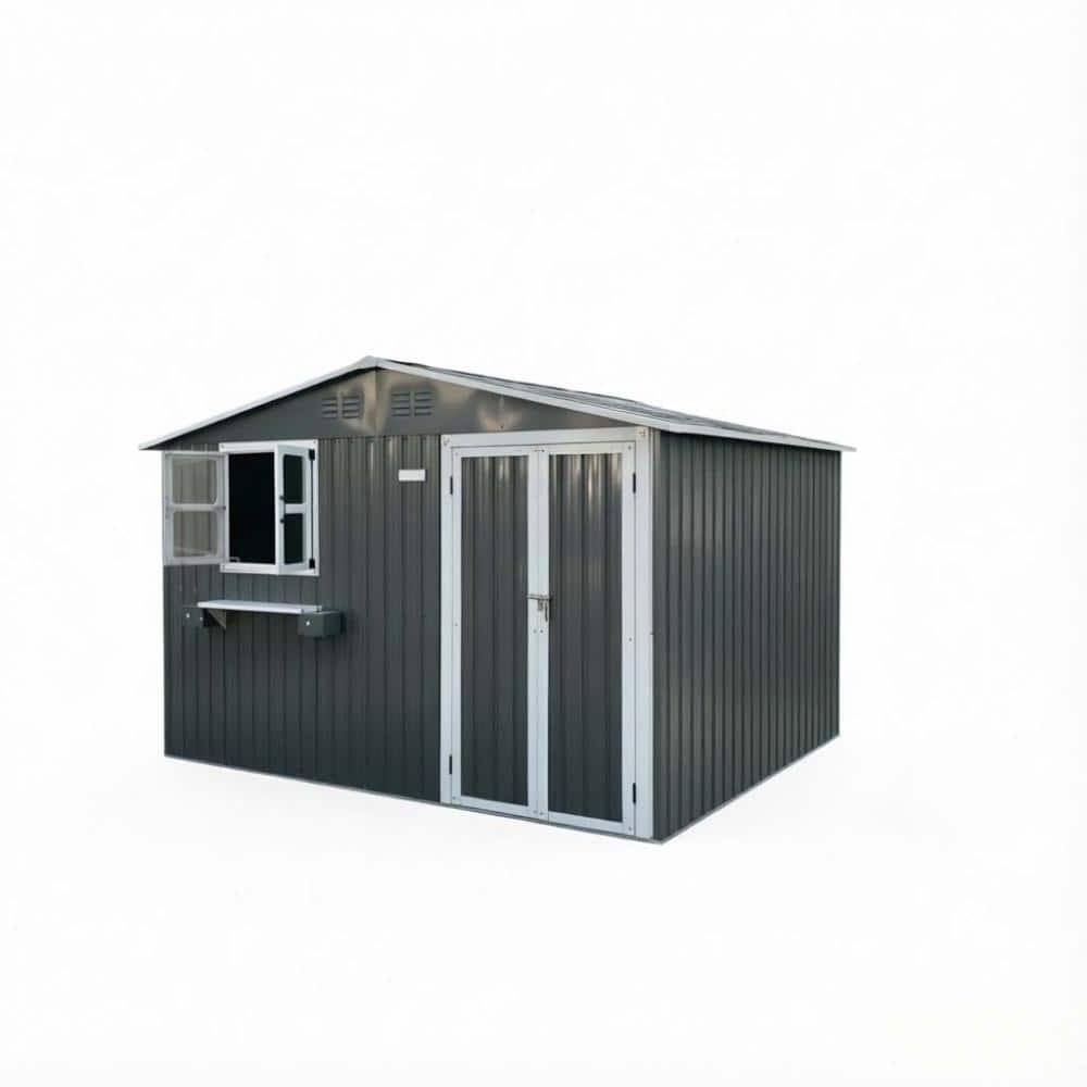 10 ft. W x 8 ft. D Gray Metal Shed with Window & Flower Rack, Lockable Double Doors (80 sq. ft.) price history on PriceWatchPro