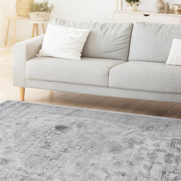 2 ft. x 3 ft. Silver Abstract Washable for Bedroom, Dining Room, Living Room Area Rug
