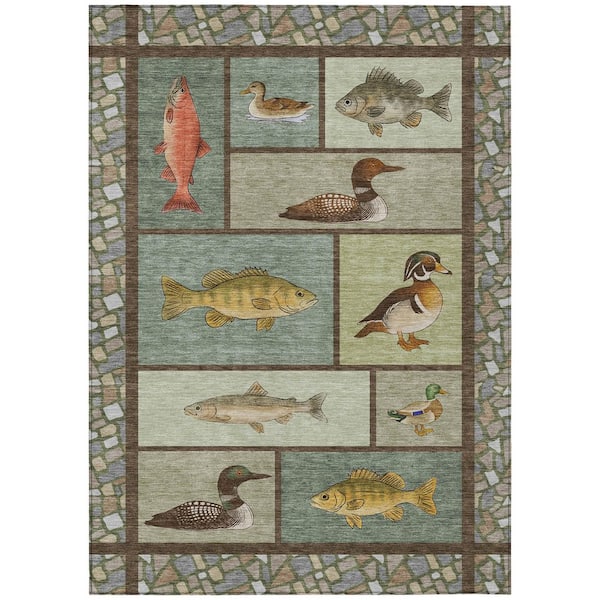 Chantille Machine Washable Indoor/Outdoor Abstract ACN2606 Green 5 ft. x 7 ft. 6 in. Area Rug