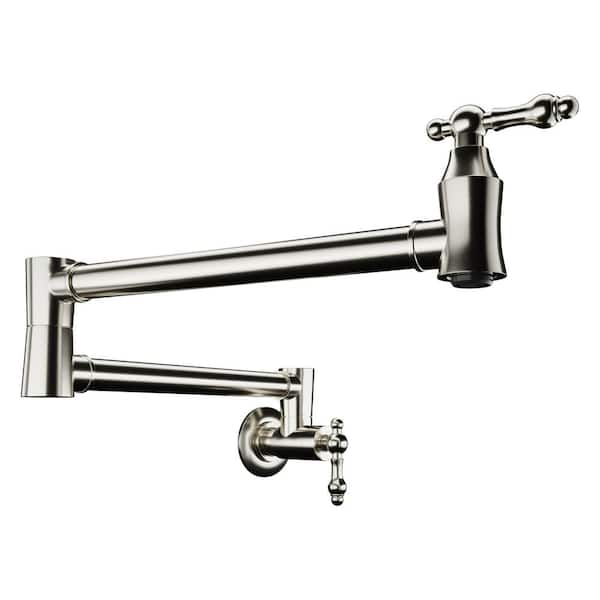ANZZI Marca 24 in . 360-Degree Wall Mounted Pot Filler with Dual Swivel in Brushed Nickel