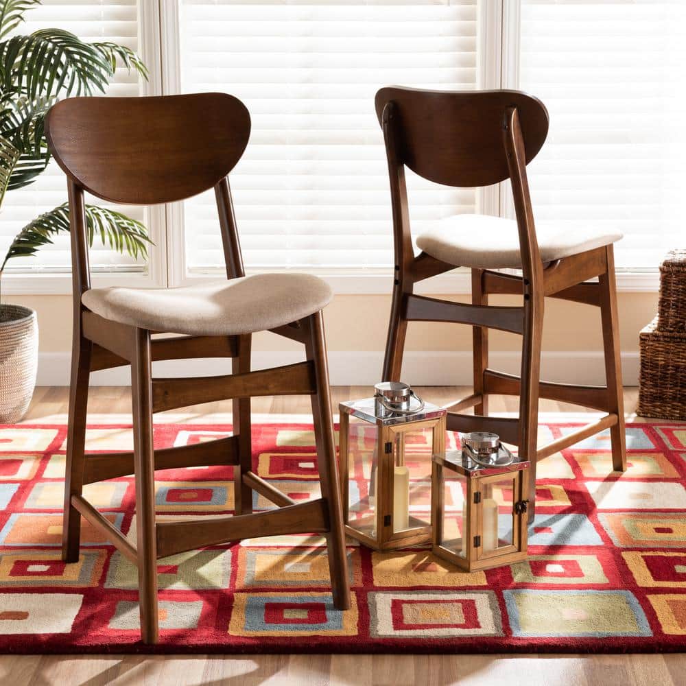 Katya Sand Walnut Brown Solid Wood Counter Stool Set