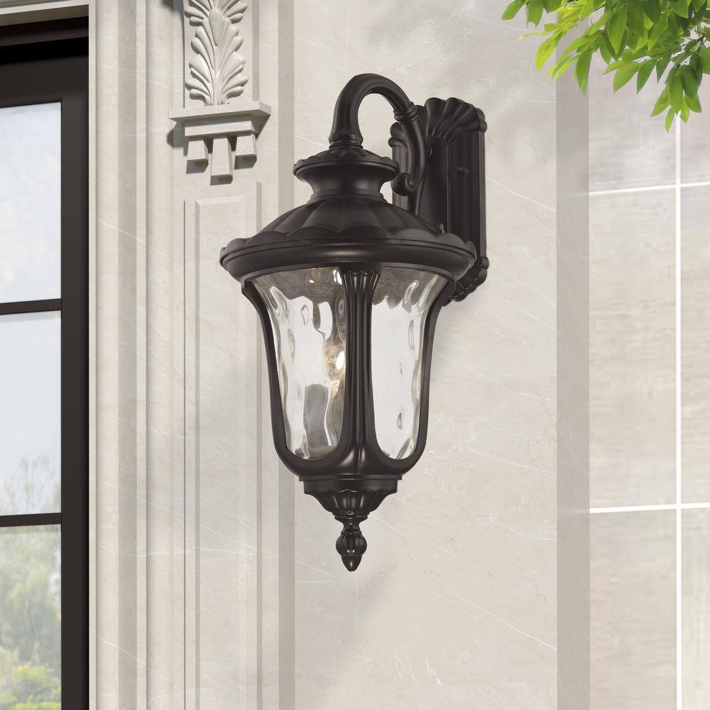 Oxford Elegance Bronze 3-Light Outdoor Wall Lantern with Clear Water Glass