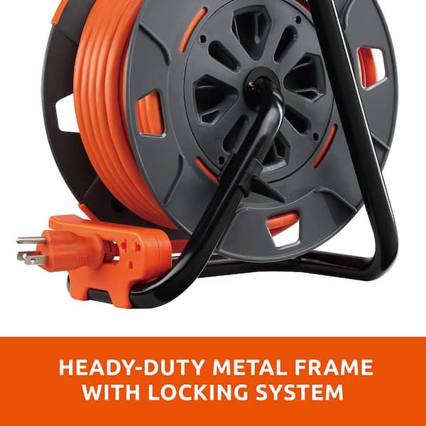 Masterplug 80ft Heavy Duty Extension Cord Open Reel with 4 120V / 10 amp  Integrated Outlets