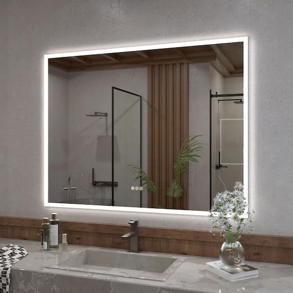 Haru 48 in. W x 36 in. H Rectangular Frameless LED Wall Bathroom Vanity Mirror