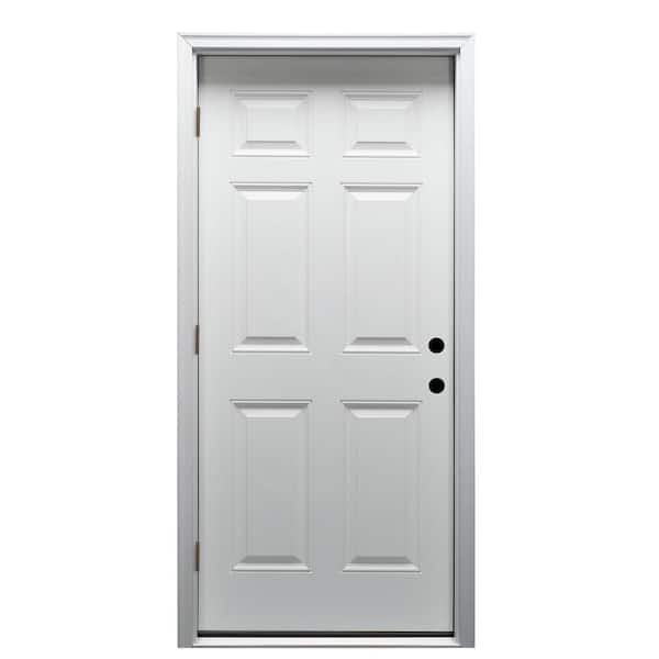 36 in. x 80 in. Severe Weather Right-Hand Outswing 6-Panel Primed Fiberglass Smooth Prehung Front Door