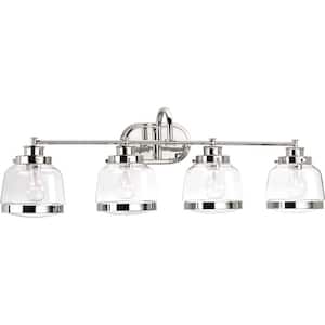 Judson Collection 35-3/4 in. 4-Light Polished Nickel Clear Glass Farmhouse Bathroom Vanity Light