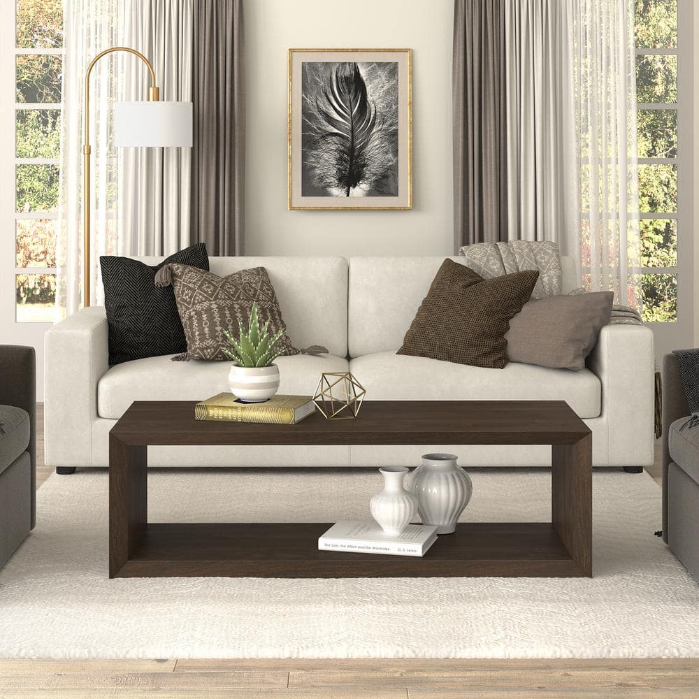 Alder Brown Rectangular MDF Coffee Table with Shelf