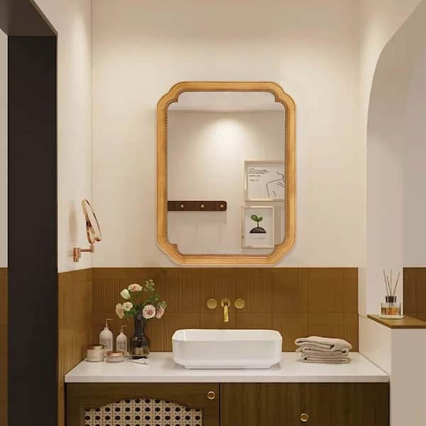 Brown 23.82 in W x 31.5 in. H Wood Framed Wall-Mounted Mirror Cabinet with Storage Shelves, Medicine Mirror for Bedroom