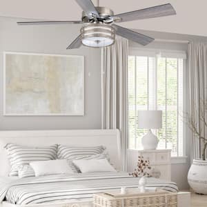 52 in. Indoor Satin Nickel Tiffany Glam Style Ceiling Fan with Light Kit