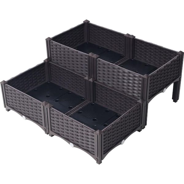 Anky 31.5 in. Brown PP Plastic Rectangular Outdoor Raised Planter Box