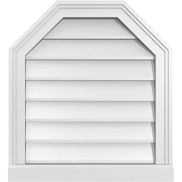 Ekena Millwork 20 in. x 22 in. Octagonal Top Surface Mount PVC Gable Vent: Decorative with Brickmould Sill Frame