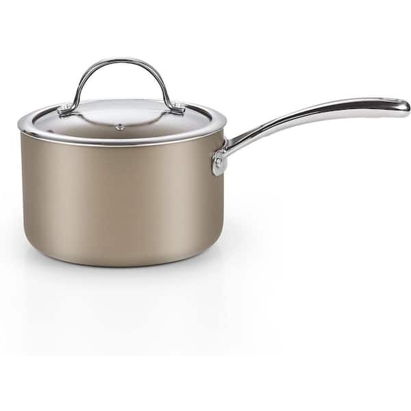 3 qt. Hard Anodized Ceramic Nonstick Aluminum Saucepan with Glass Lid, Induction Compatible, Bronze
