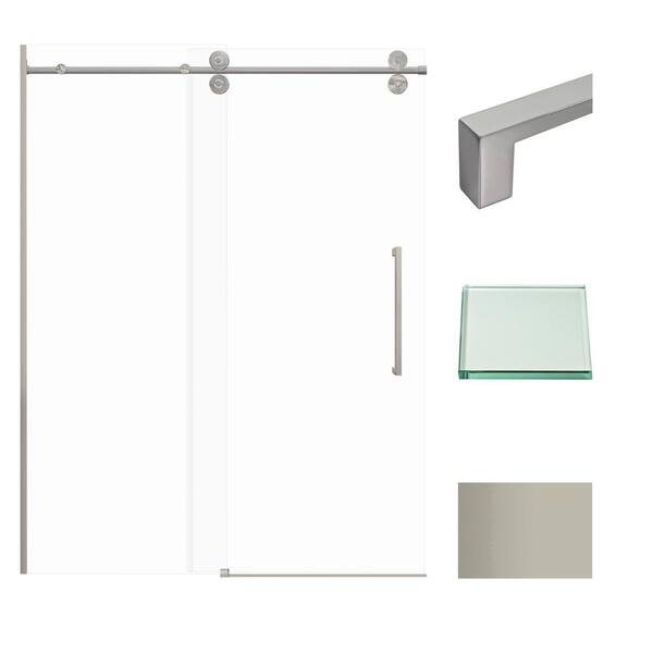 Transolid Teegan 59 in. W x 80 in. H Sliding Semi Frameless Shower Door with Fixed Panel in Brushed Stainless with Clear Glass