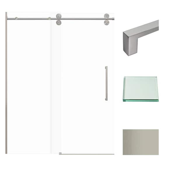 Transolid Teegan Plus 59 in. W x 80 in. H Sliding Door with Fixed Panel Semi-Frameless Shower Door with Clear Glass